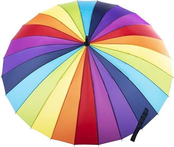 Load image into Gallery viewer, 120cm Diameter RAINBOW UMBRELLA Rain Sun Colourful Parasol Long Shaft - Curved-3