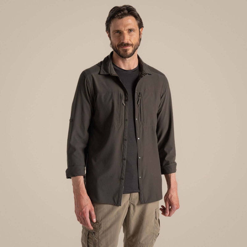 Load image into Gallery viewer, Craghoppers NosiLife Pro V Long Sleeve Stretch Shirt | Woodland Green