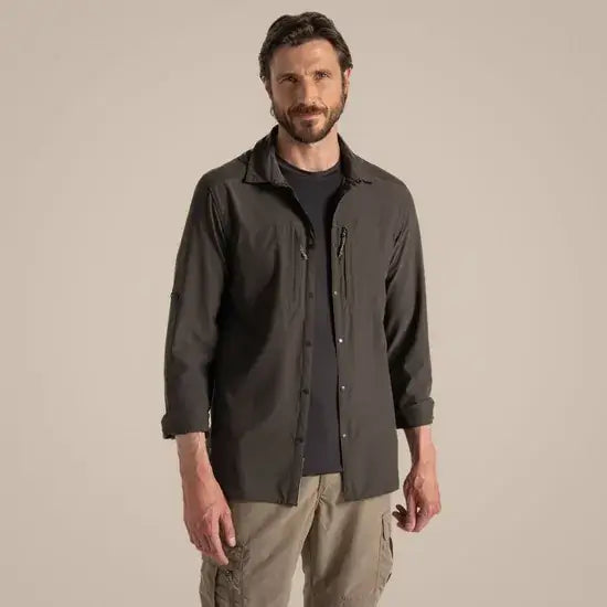 Load image into Gallery viewer, Craghoppers NosiLife Pro V Long Sleeve Stretch Shirt | Woodland Green