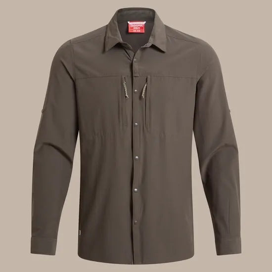 Load image into Gallery viewer, Craghoppers NosiLife Pro V Long Sleeve Stretch Shirt | Woodland Green