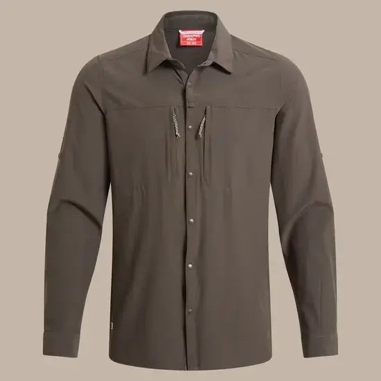 Load image into Gallery viewer, Craghoppers NosiLife Pro V Long Sleeve Stretch Shirt | Woodland Green