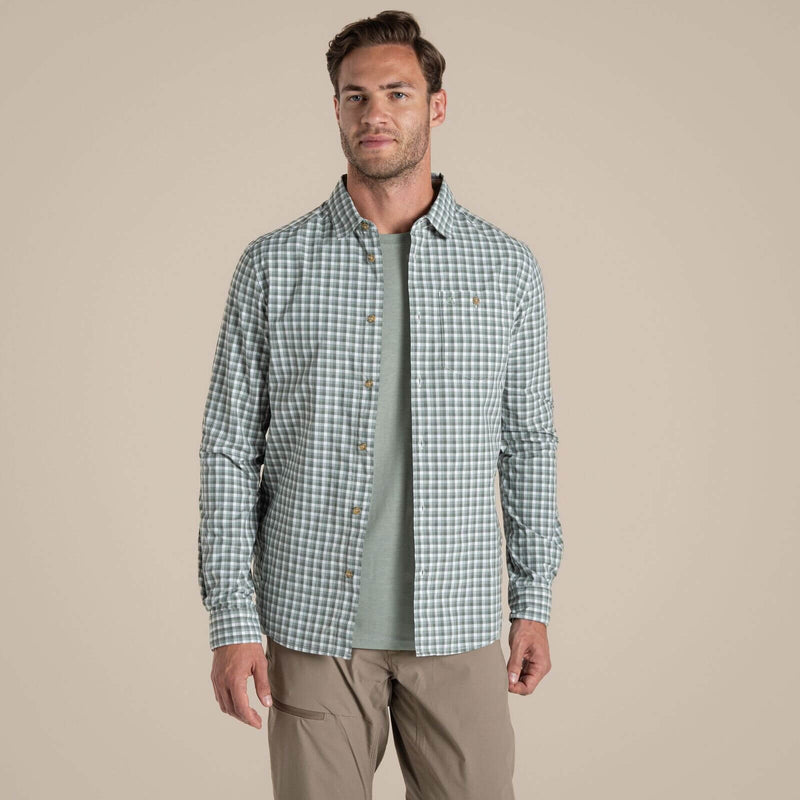Load image into Gallery viewer, Craghoppers NosiLife Men’s Long Sleeve Shirt | Lichen Green/Ecru
