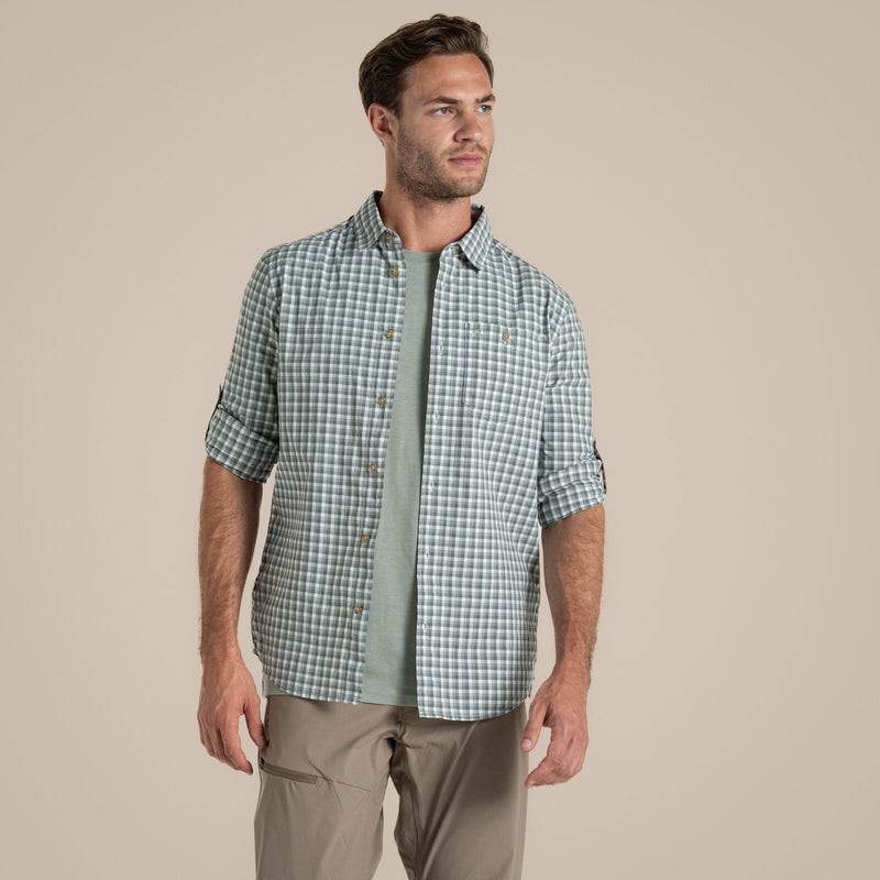 Load image into Gallery viewer, Craghoppers NosiLife Nuoro Check Long Sleeve Shirt in Lichen Green / Ecru Check-4