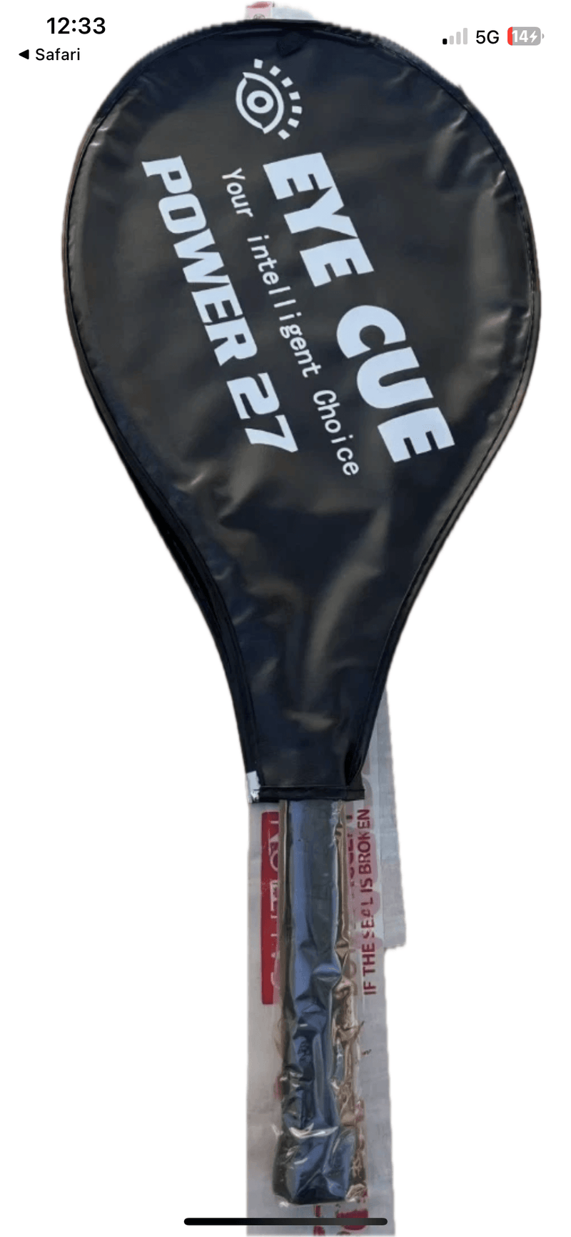 Load image into Gallery viewer, Eyecue Intelligent Choice Power 27 Racquet – Blue in packaging, featuring a black cover and branding.