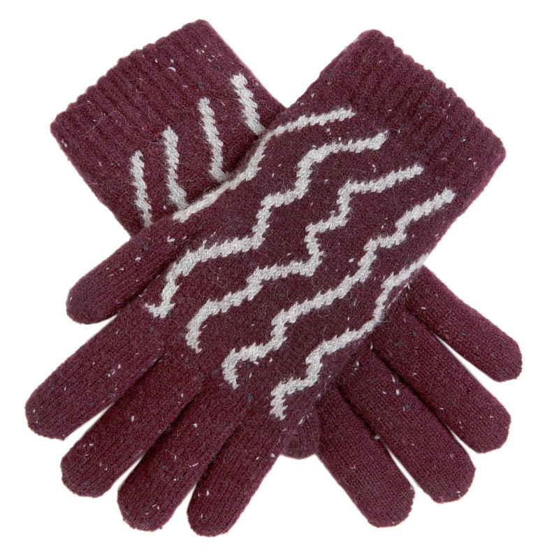 Load image into Gallery viewer, Dents Premium Womens Striped Knitted Gloves Warm Winter Knitted Pattern - Plum/Dove Grey-1