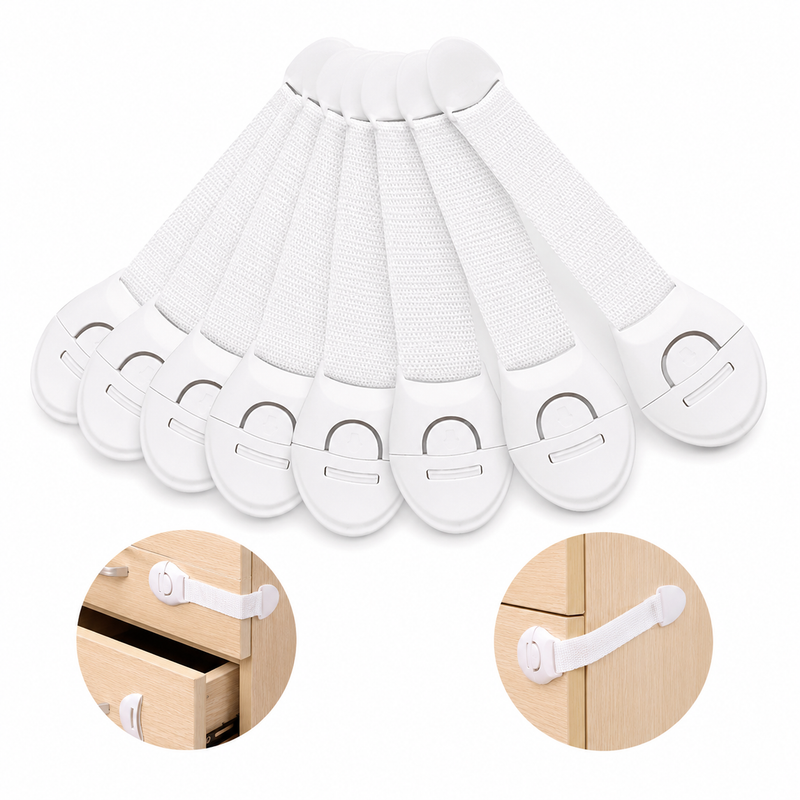 Load image into Gallery viewer, 10x Kids Child-Safe Cabinet/Drawer Latch Locks No-Drill Baby Adhesive Straps in White-1