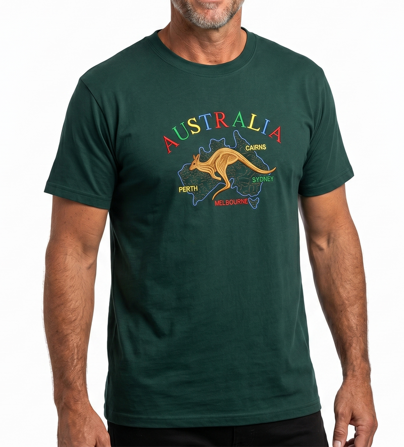 Load image into Gallery viewer, Adult Australia Kangaroo T Shirt Tee 100% Cotton Top Aussie Day - Bottle Green-1