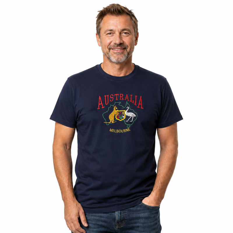 Load image into Gallery viewer, Adult Australia T Shirt Kangaroo Emu Melbourne 100% Cotton Souvenir Tee Top - Navy-3