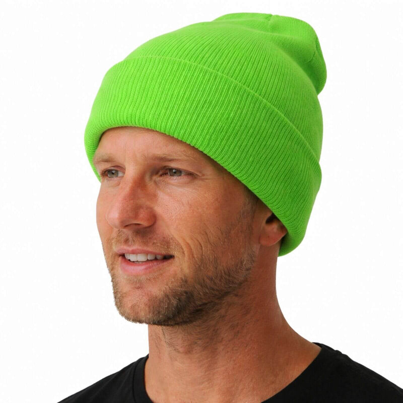 Load image into Gallery viewer, Unisex Fluro Beanie Hi Vis Knit Winter Hat Ski Cap One Size - Fluro Green-1