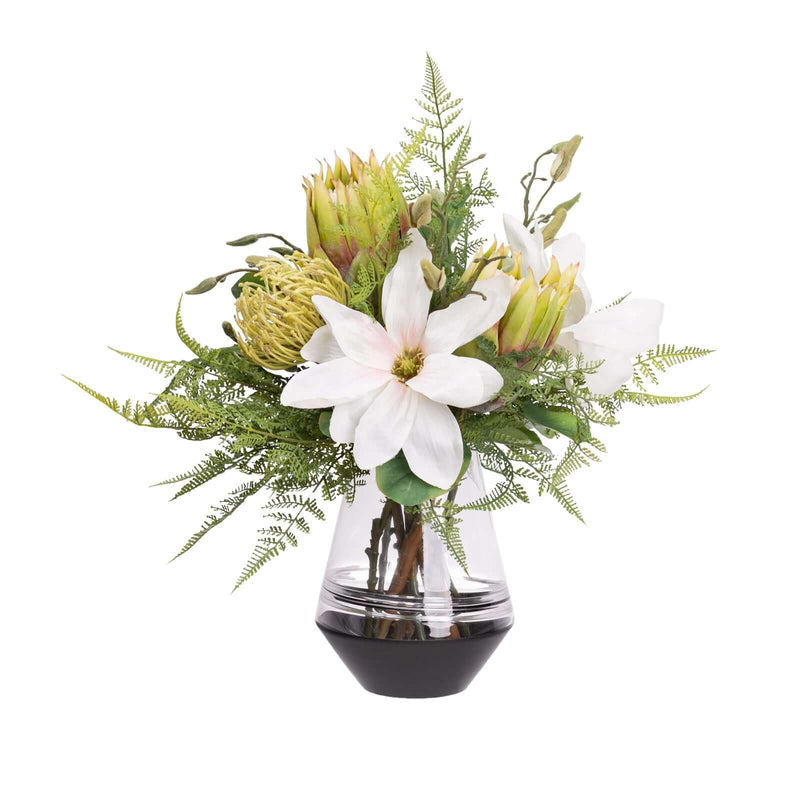 Load image into Gallery viewer, 50cm Magnolia & Protea Arrangement in Glass Vase Artificial Plant Flower Tree Fake-1