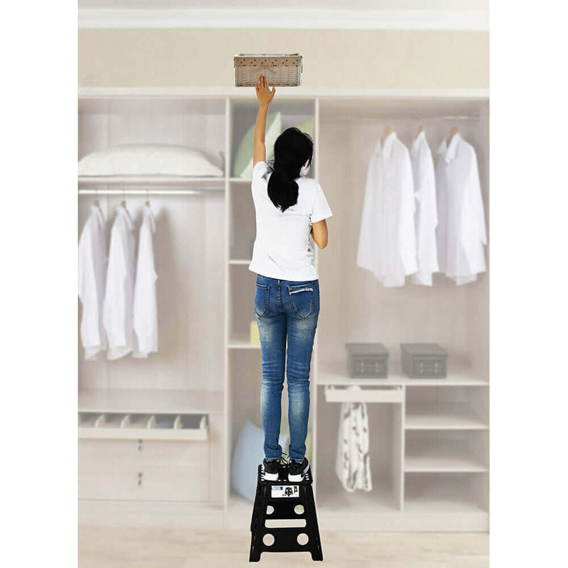 Load image into Gallery viewer, 125kg Plastic Folding Step Stool 39cm Portable Chair Flat Indoor/Outdoor Home - Black-3