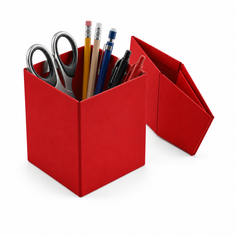 Load image into Gallery viewer, Foldable Pencil Cup for Home Office Desk Ruler Scissor Holder EAZI FOLD in Red-1