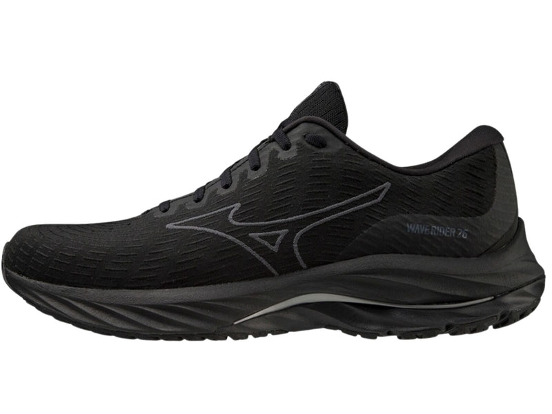 Load image into Gallery viewer, Mizuno Wave Rider 26 SSW Womens Running Shoes – Black/Ultimate Gray – Smooth Stretch Woven – Enerzy Foam – Cushioned & Stable US 7-0