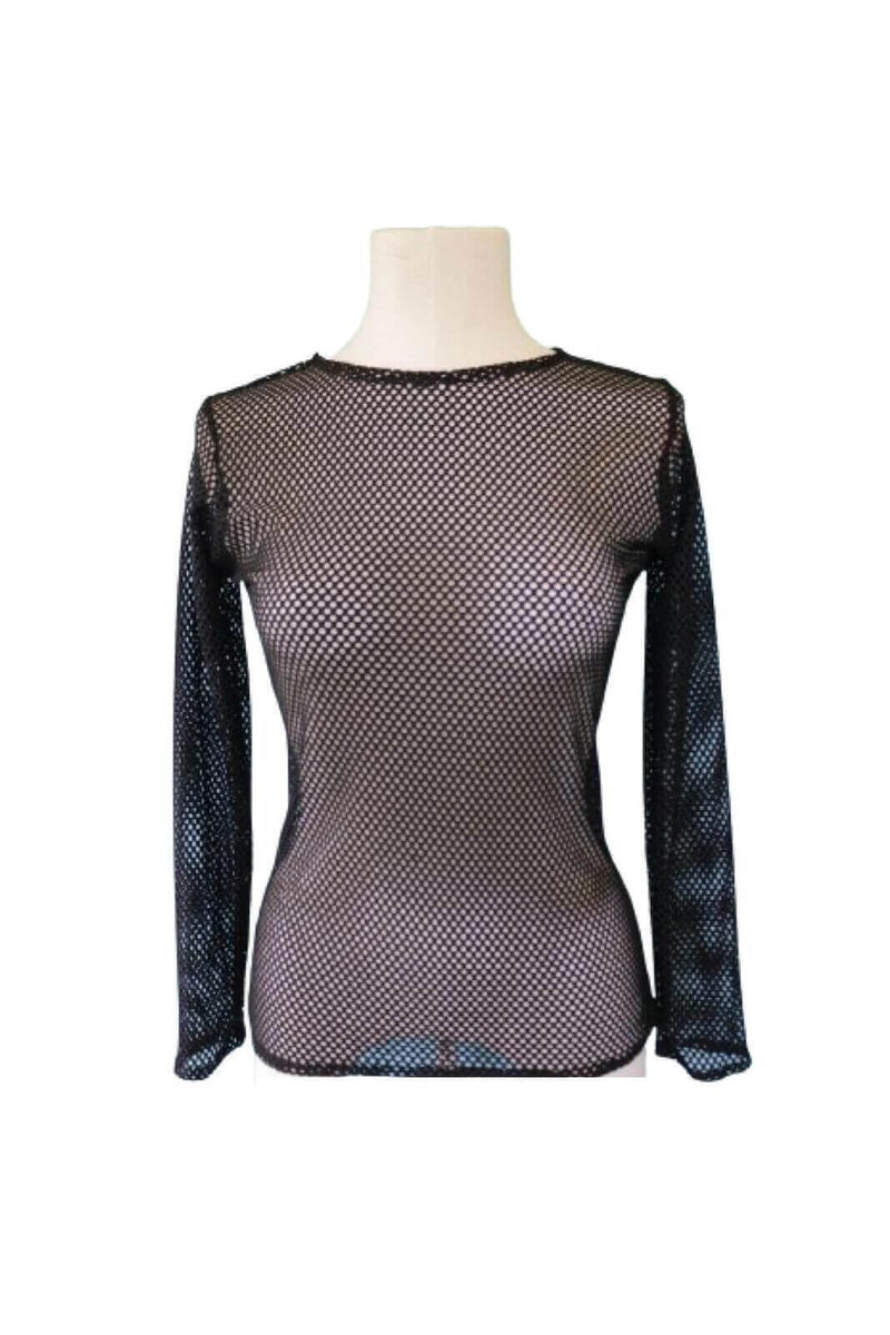 Load image into Gallery viewer, Womens Fishnet Mesh Top Long Sleeve Sheer See Through Party Costume - Black-3