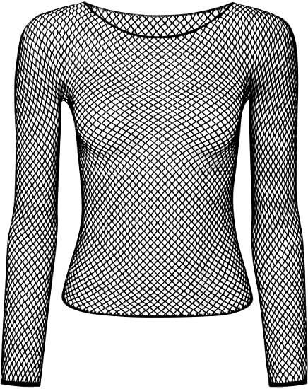 Load image into Gallery viewer, Womens Fishnet Mesh Top Long Sleeve Sheer See Through Party Costume - Black-2
