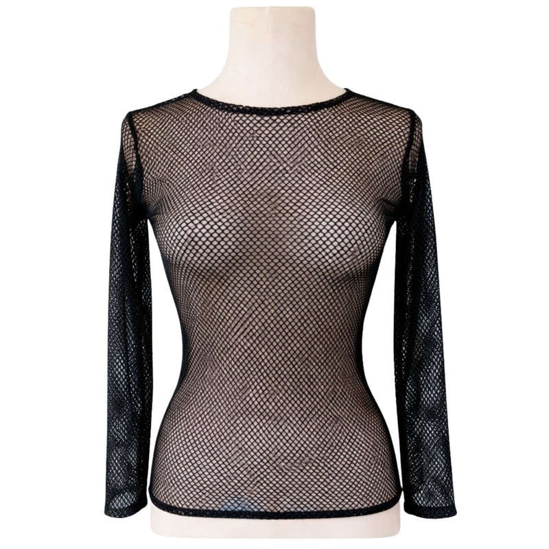 Load image into Gallery viewer, Womens Fishnet Mesh Top Long Sleeve Sheer See Through Party Costume - Black-0