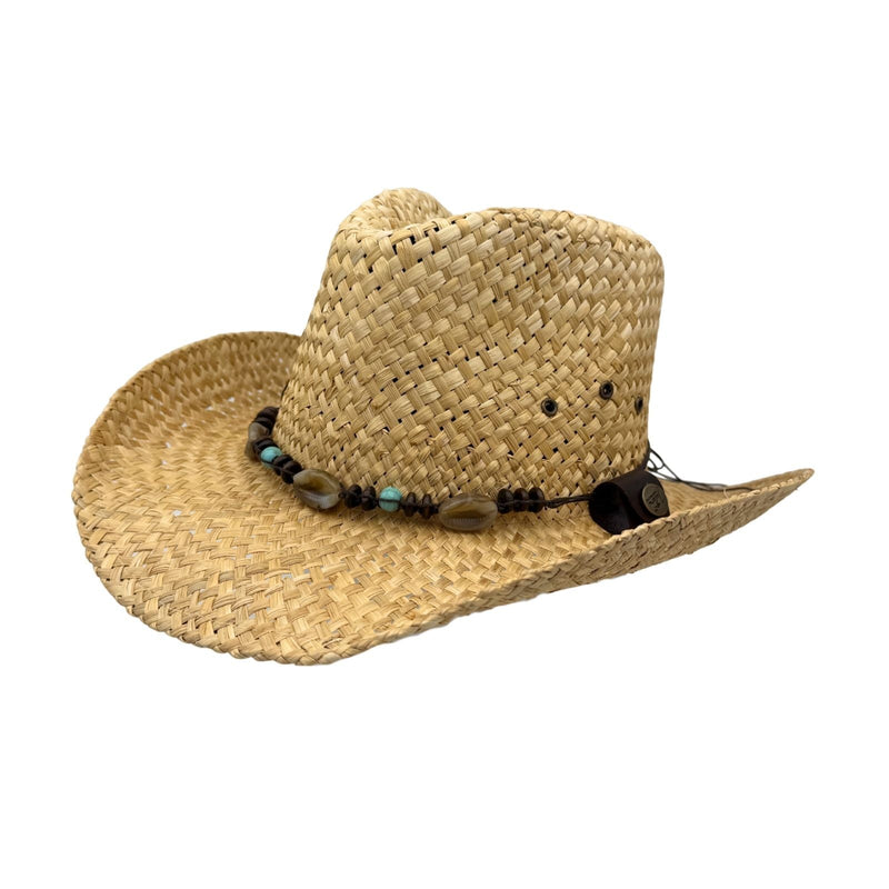 Load image into Gallery viewer, Jacaru 1818D Straw Cowboy Hat – Turquoise Bead Band | Vegan