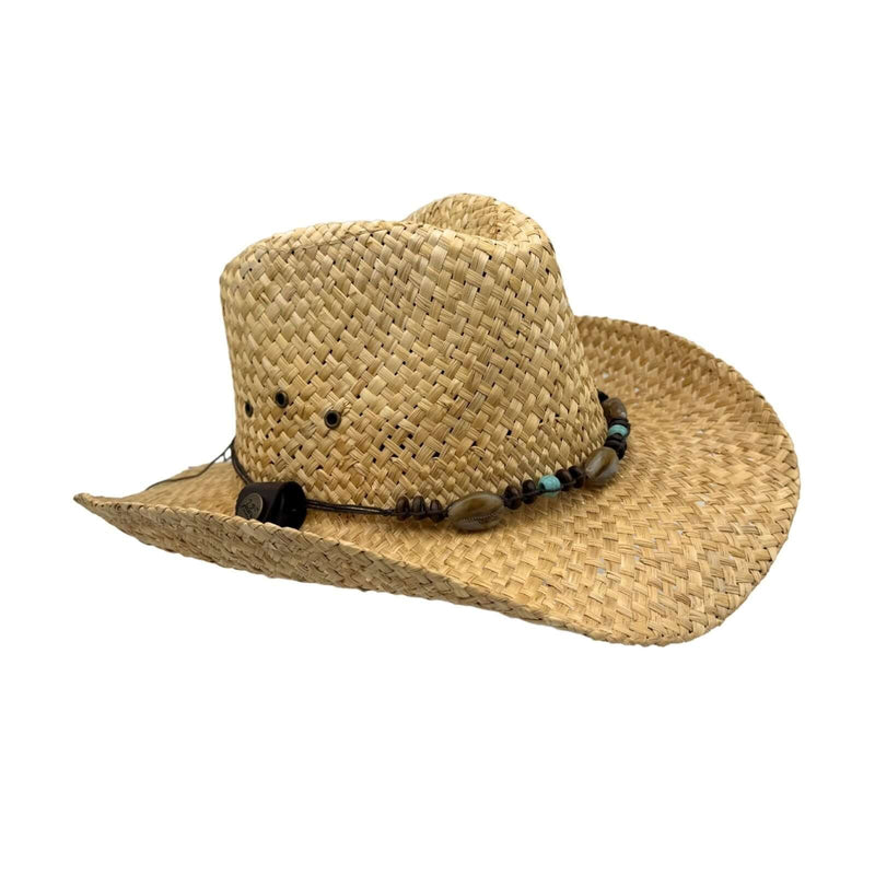 Load image into Gallery viewer, Jacaru 1818D Straw Cowboy Hat – Turquoise Bead Band | Vegan