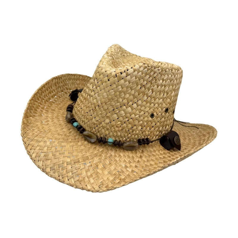Load image into Gallery viewer, Jacaru 1818D Straw Cowboy Hat – Turquoise Bead Band | Vegan