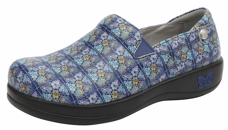 Load image into Gallery viewer, Alegria Womens Keli Professional Comfort Leather Shoes - Roses Blue Quilt-3