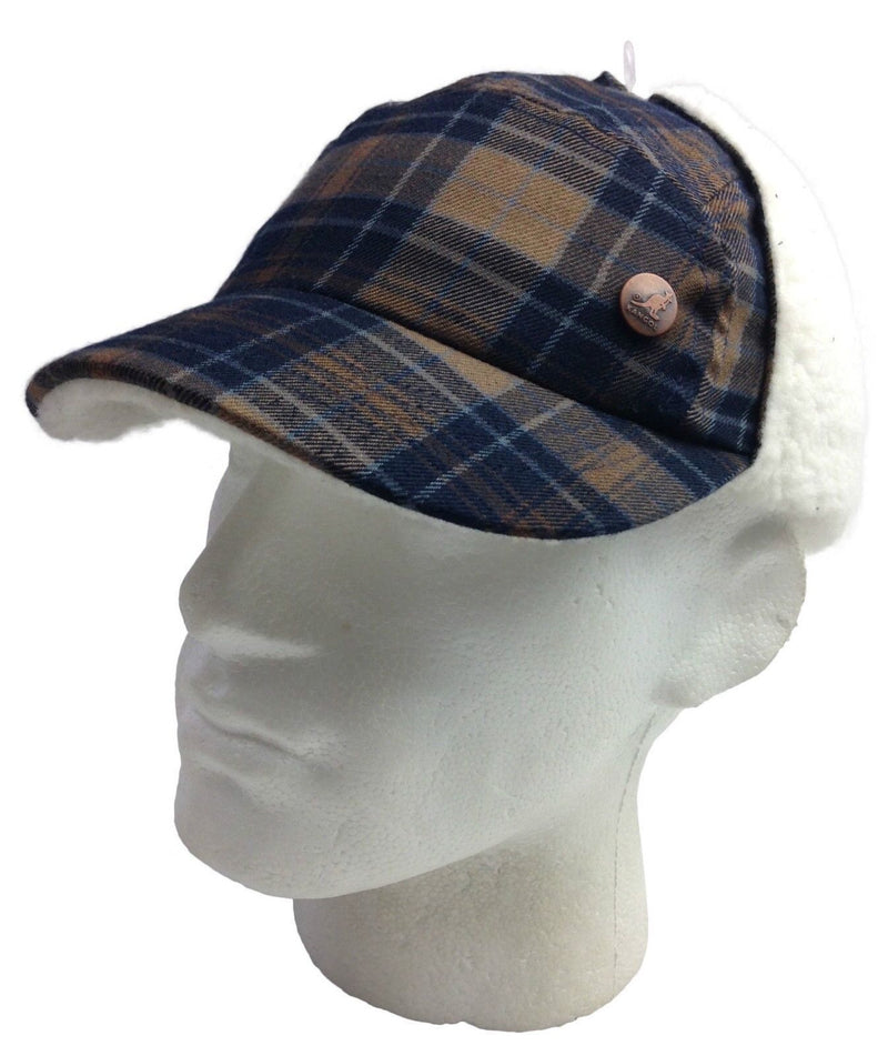 Load image into Gallery viewer, Plaid Supre Trapper Ushanka Hat Sherpa Lined Winter Ear Flap Cap - Navy/Khaki-3