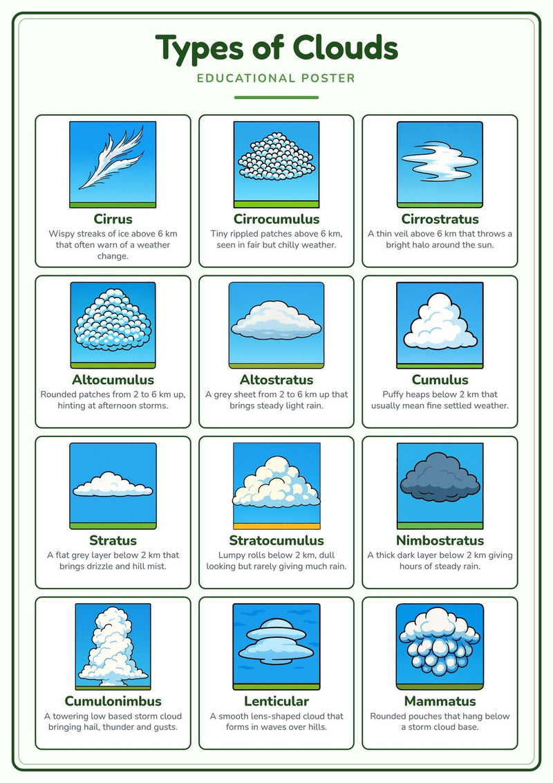 Load image into Gallery viewer, Types of Clouds: A4 Matte Laminated Educational Poster Print - 210x297mm-1