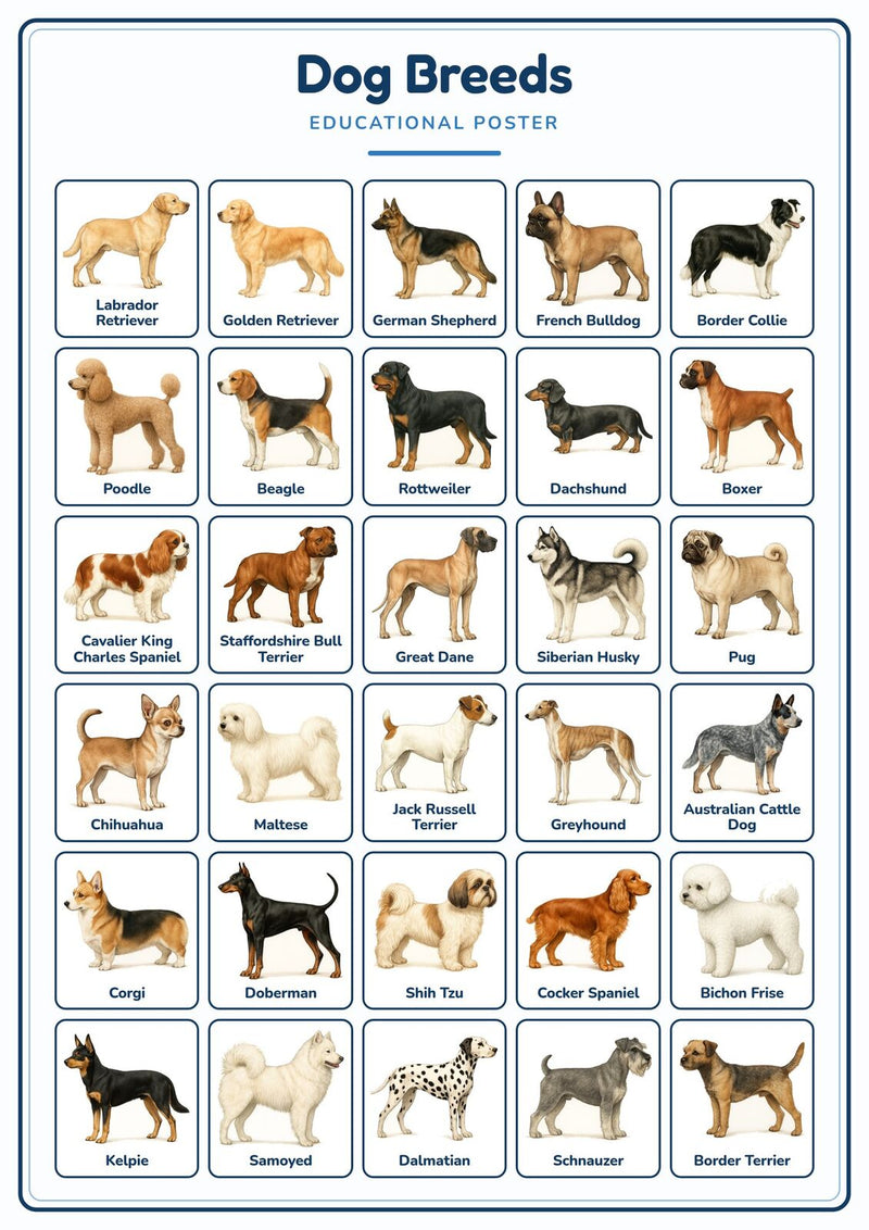 Load image into Gallery viewer, Dog Breeds: A4 Matte Laminated Educational Poster Print - 210x297mm-1