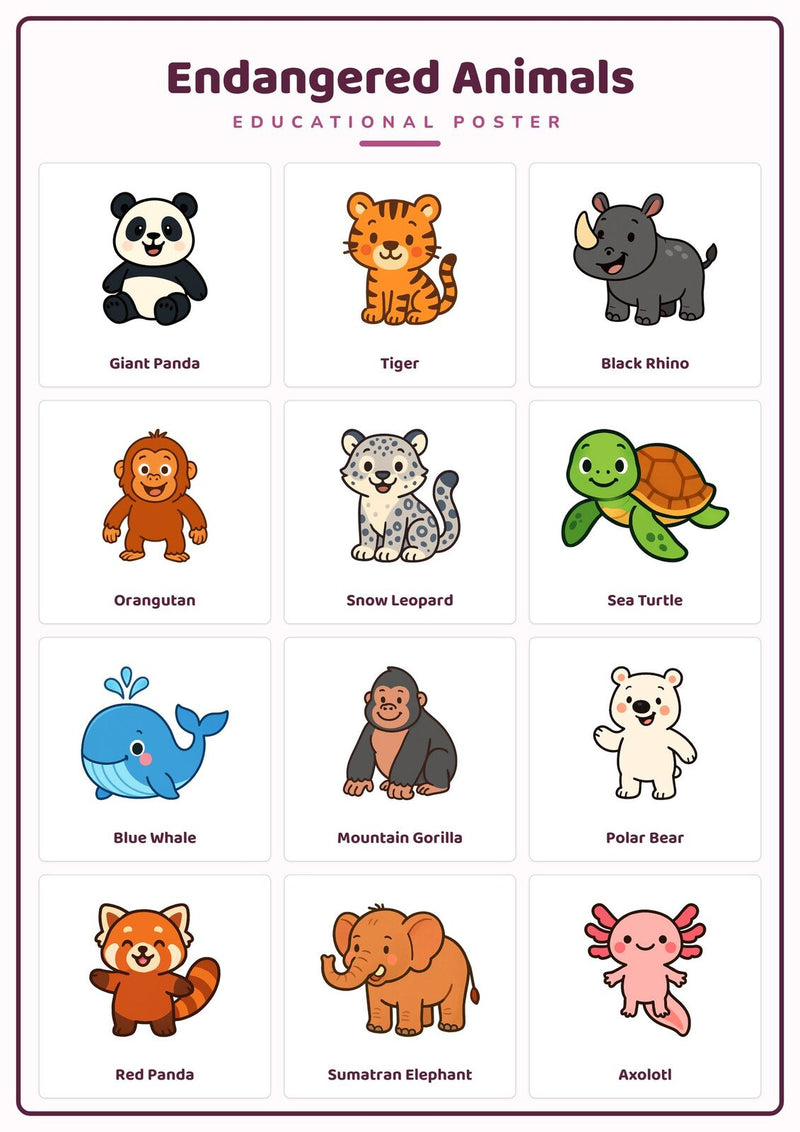 Load image into Gallery viewer, Endangered Animals: A4 Matte Laminated Educational Poster Print - 210x297mm-0