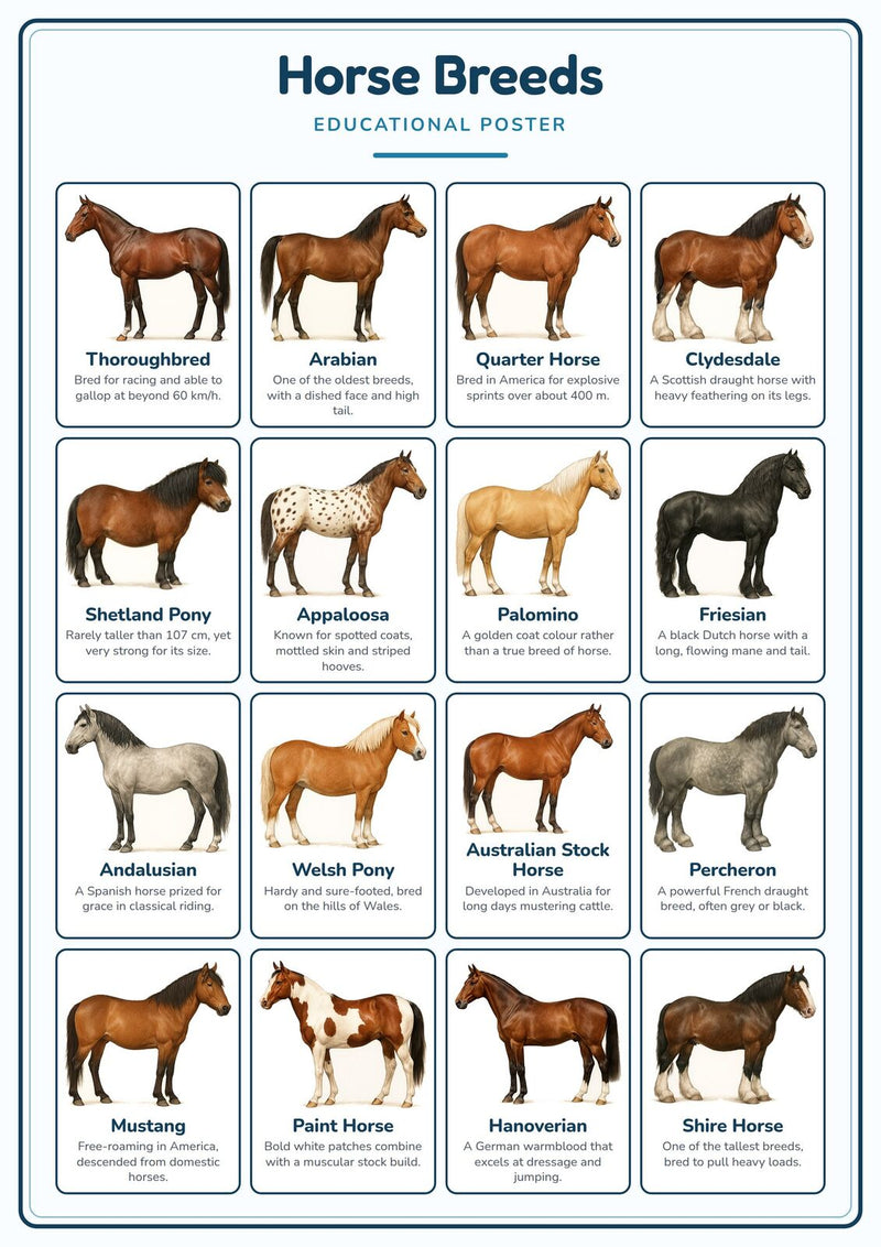 Load image into Gallery viewer, Horse Breeds: A4 Matte Laminated Educational Poster Print - 210x297mm-1