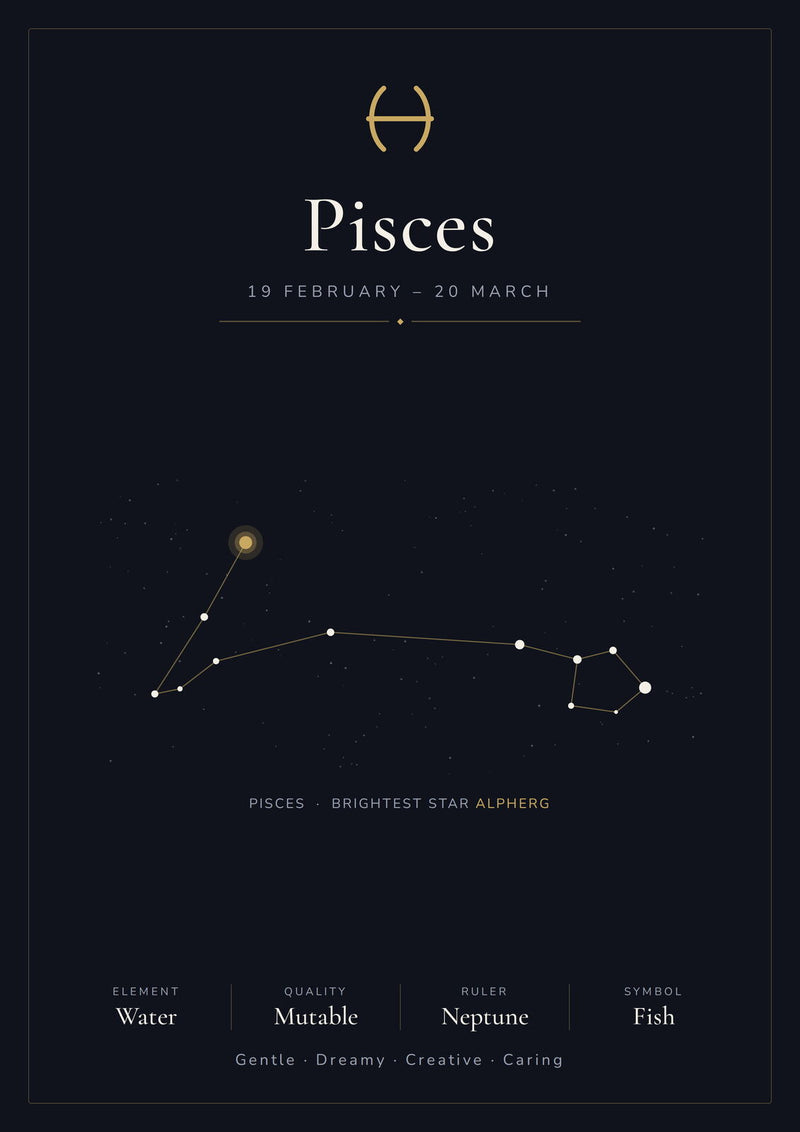 Load image into Gallery viewer, Pisces Zodiac Constellation Black: A4 Matte Laminated Educational Poster Print - 210x297mm-1