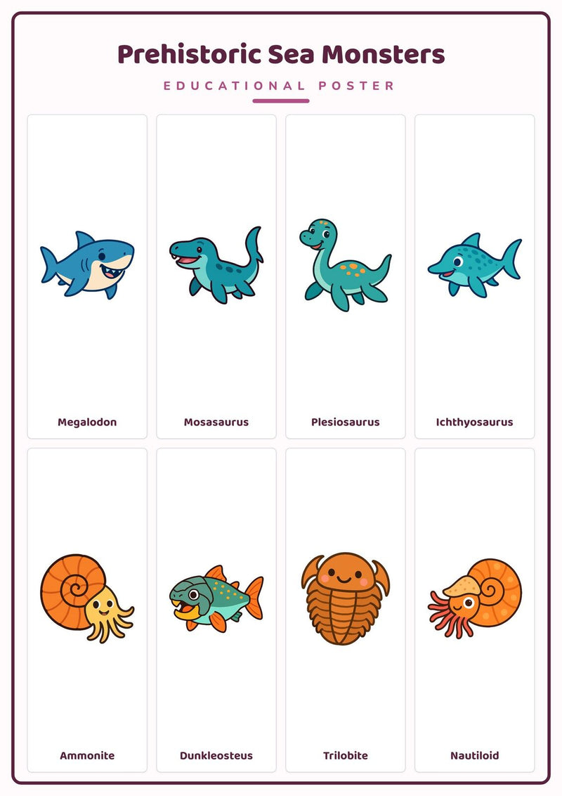 Load image into Gallery viewer, Prehistoric Sea Monsters: A4 Matte Laminated Educational Poster Print - 210x297mm-0