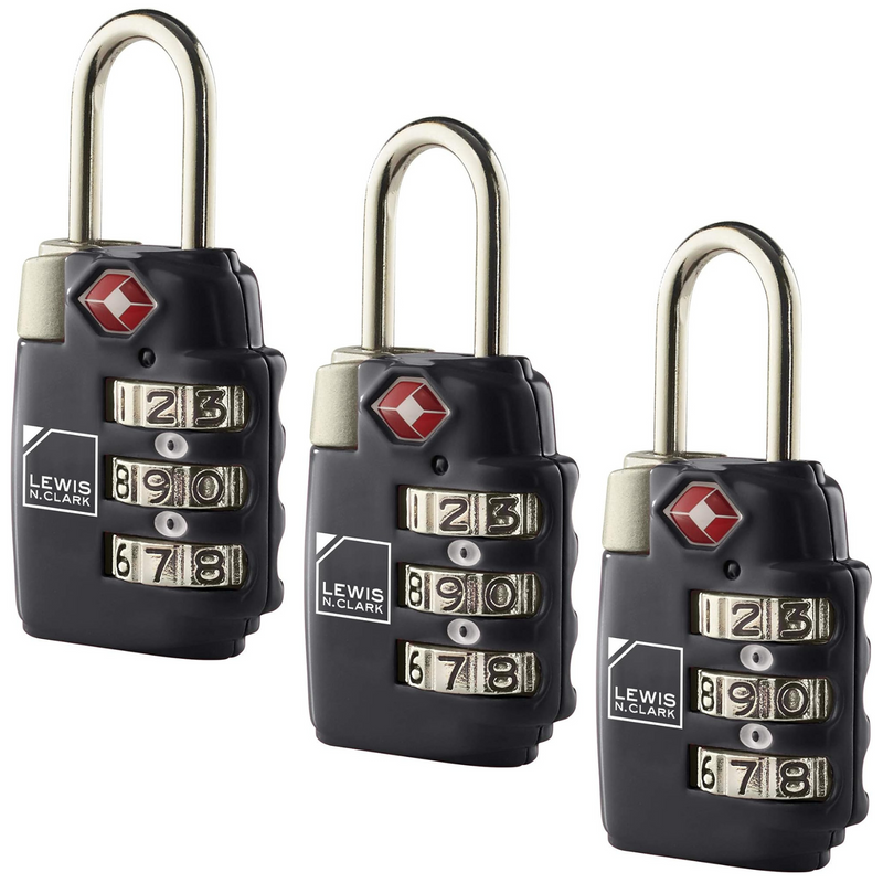 Load image into Gallery viewer, 3x Lewis N Clark TSA Lock Combination Travel Luggage Padlock - Black-0