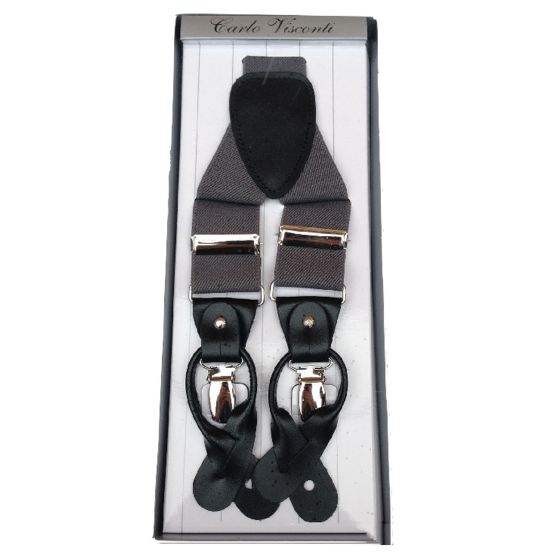 Load image into Gallery viewer, Mens Premium Convertible Suspenders Braces Clip On Elastic Y-Back Traditional Leather Tab - Dark Grey-1