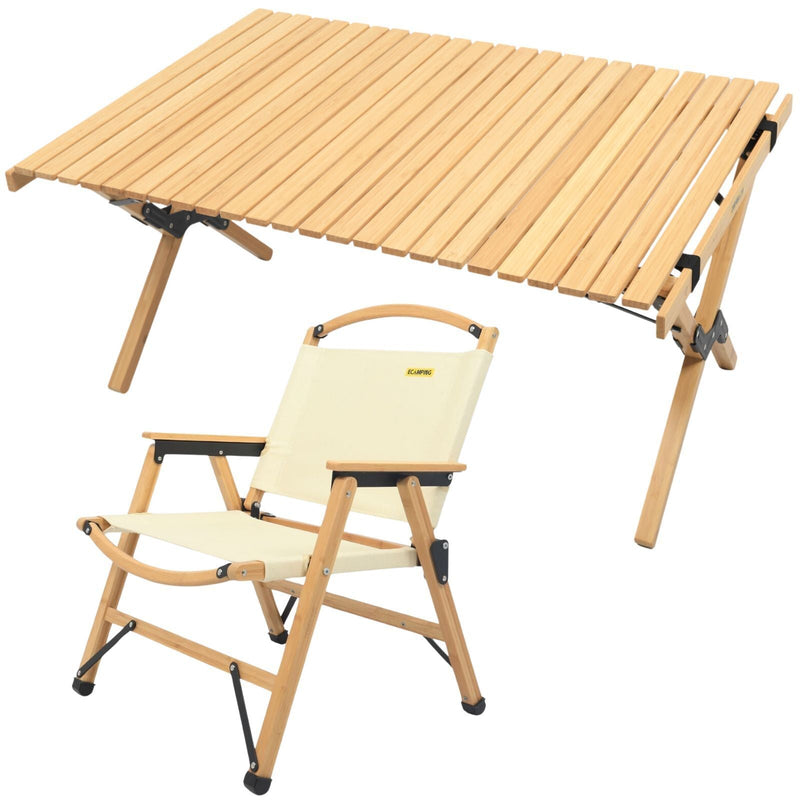 Load image into Gallery viewer, Chair & Table Set Bamboo Camping Folding Portable Outdoor Picnic Travel BBQ-0