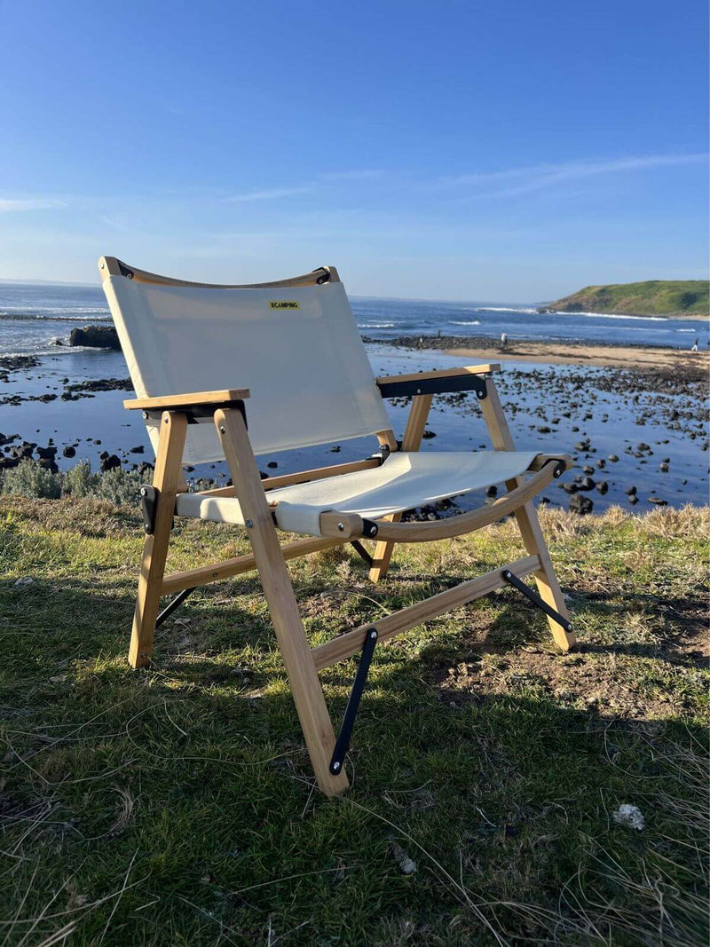 Load image into Gallery viewer, Bamboo Canvas Foldable Outdoor Camping Chair Wooden Travel Picnic Park - Khaki/Beige-4