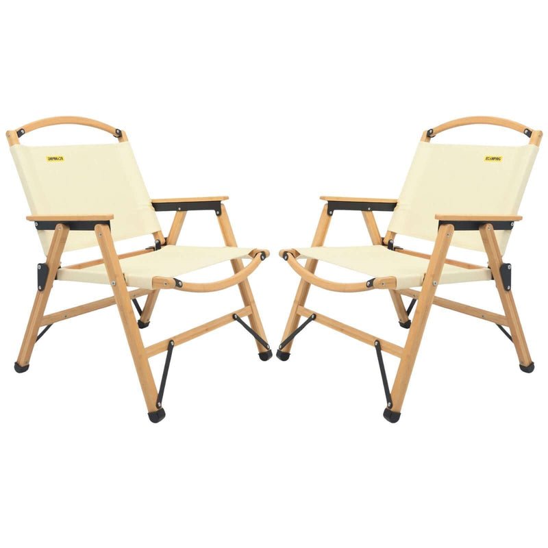 Load image into Gallery viewer, 2x Bamboo Canvas Foldable Outdoor Camping Chair Wooden Picnic Park - Khaki/Beige-0