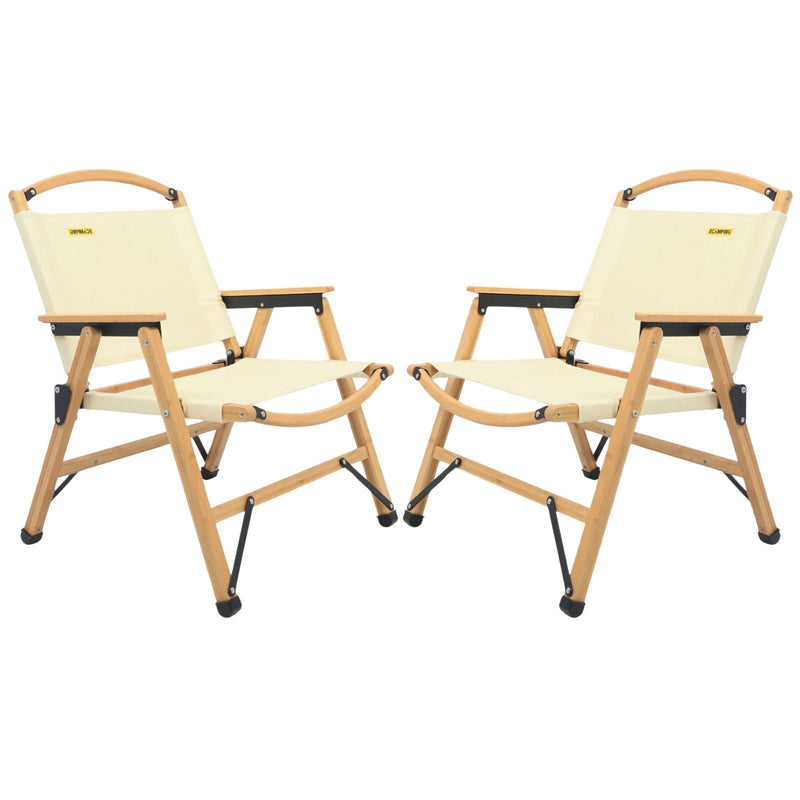 Load image into Gallery viewer, 2x Bamboo Canvas Foldable Outdoor Camping Chair Wooden Picnic Park - Khaki/Beige-0