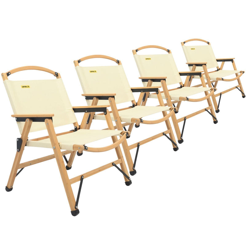 Load image into Gallery viewer, 4x Bamboo Canvas Foldable Outdoor Camping Chair Wooden Picnic Park - Khaki/Beige-0