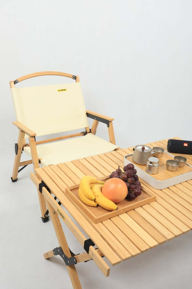 Load image into Gallery viewer, 4x Bamboo Canvas Foldable Outdoor Camping Chair Wooden Picnic Park - Khaki/Beige-3
