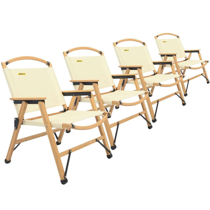 Load image into Gallery viewer, 4x Bamboo Canvas Foldable Outdoor Camping Chair Wooden Picnic Park - Khaki/Beige-1