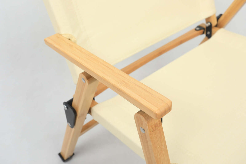 Load image into Gallery viewer, Bamboo Canvas Foldable Outdoor Camping Chair Wooden Travel Picnic Park - Khaki/Beige-3