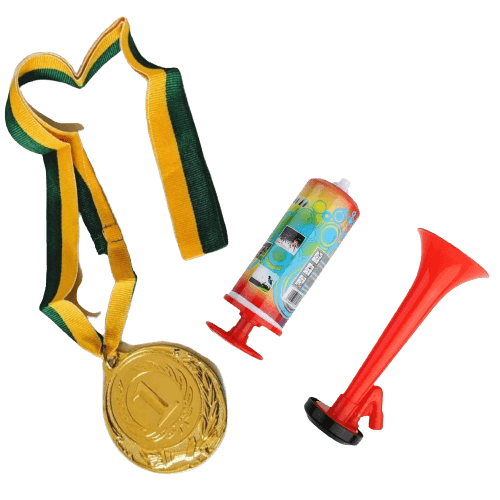 Load image into Gallery viewer, 1st Gold Medal Winner + Air Horn Party Set School Sports Day Olympics Ribbon-0
