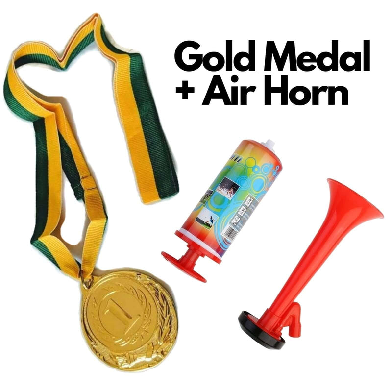 Load image into Gallery viewer, 1st Gold Medal Winner + Air Horn Party Set School Sports Day Olympics Ribbon-1