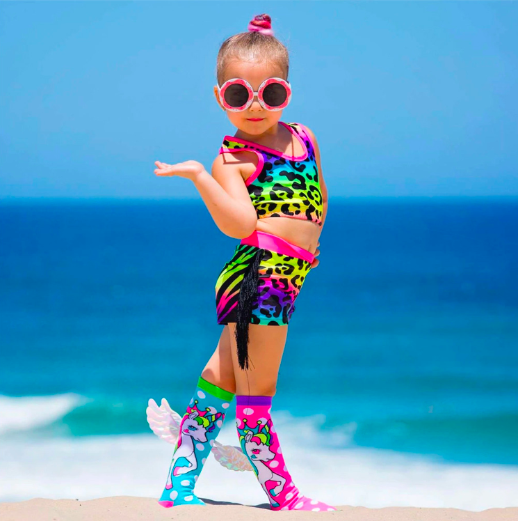 Load image into Gallery viewer, MADMIA Flying Unicorn Toddler Long Knee High Socks - Girl's Pair - Pink/Blue-3