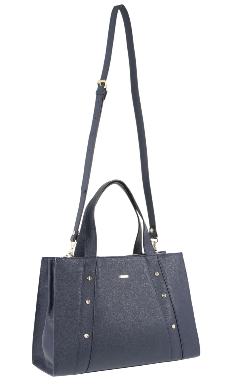 Load image into Gallery viewer, Morrissey Italian Womens Structured Leather Bag Tote Handbag Messenger - Navy-2