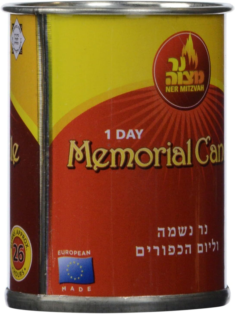 Load image into Gallery viewer, Ner Mitzvah 1 Day Memorial Candle in Tin Jar Jewish Yartzeit - Made in Europe-3