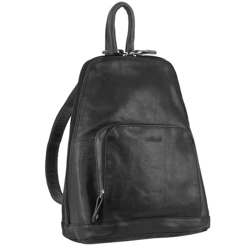 Load image into Gallery viewer, Milleni Womens Twin Zip Backpack Nappa Italian Leather Travel Bag - Black-1