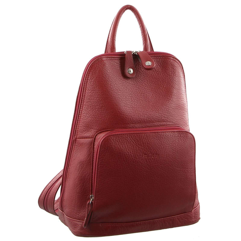 Load image into Gallery viewer, Milleni Womens Twin Zip Backpack Nappa Italian Leather Bag Travel - Red-0