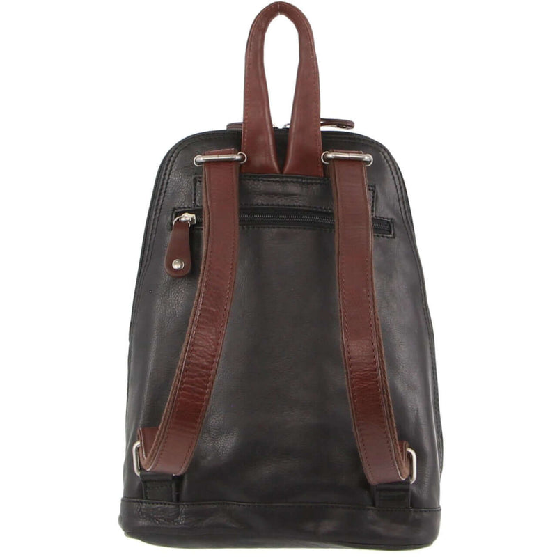 Load image into Gallery viewer, Milleni Ladies Genuine Italian Leather Backpack Bag Twin Zip - Black/Chestnut-2