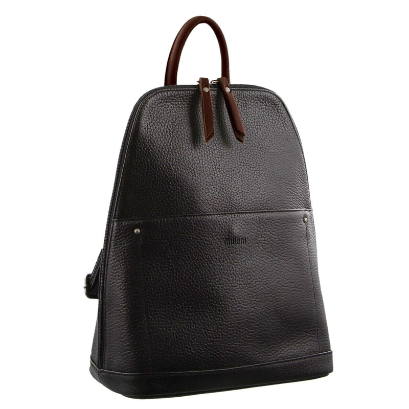 Load image into Gallery viewer, Milleni Ladies Genuine Italian Leather Backpack Bag Twin Zip - Black/Chestnut-0